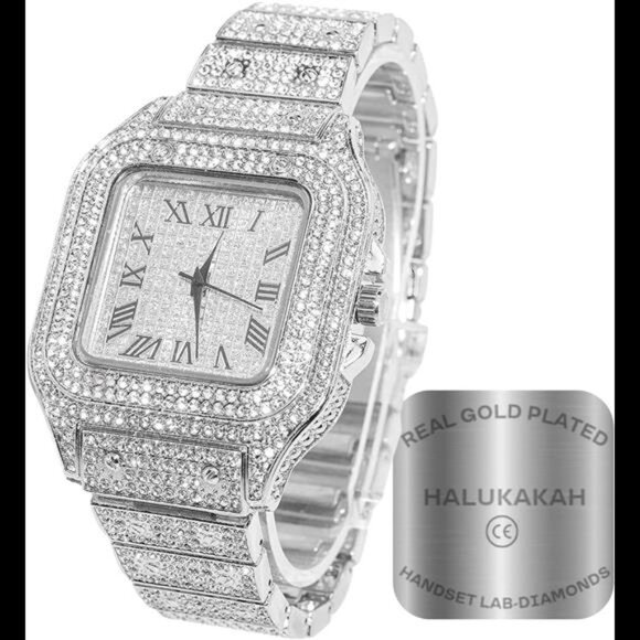 Men’s Diamond Watch - The King - 18K Gold/Platinum Plated, 40MM Square Dial - Picture 1 of 7